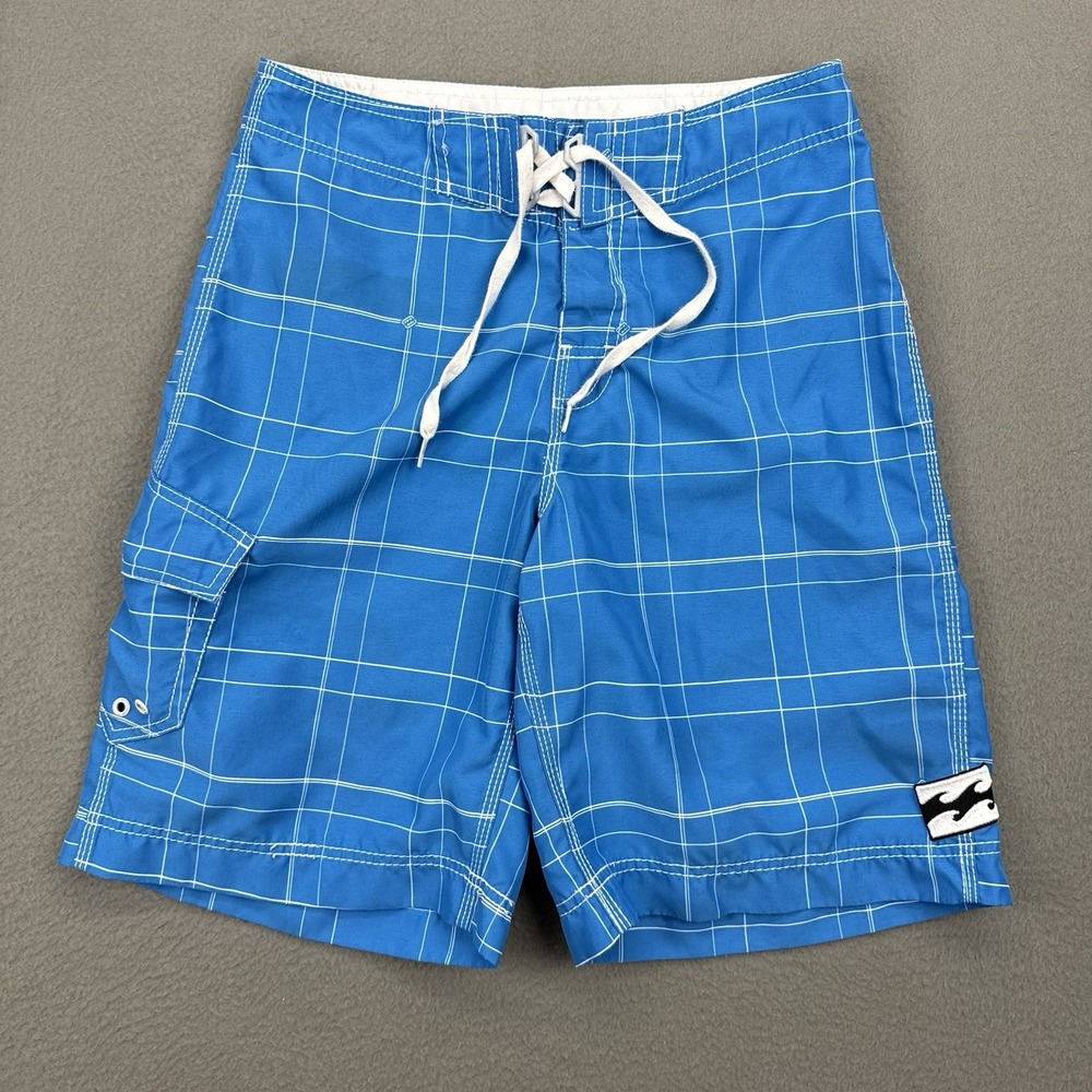 Billabong Board Shorts Mens 30 Medium Blue Plaid Surf Swim Trunks Cargo VTG